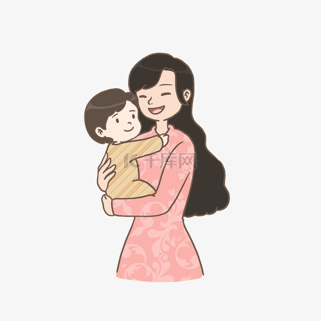 母亲节母亲怀抱女儿插画免抠元素