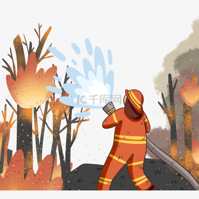 多彩手绘消防员灭火元素