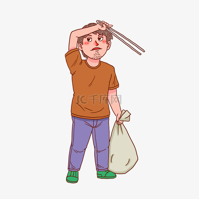 卡通人物社区服务清理垃圾义工