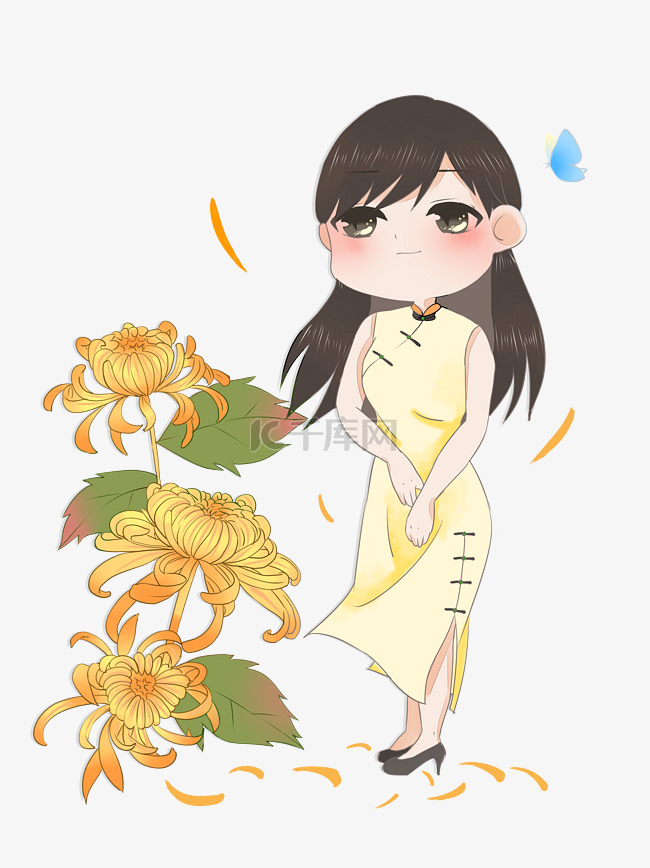 重阳节女孩和菊花