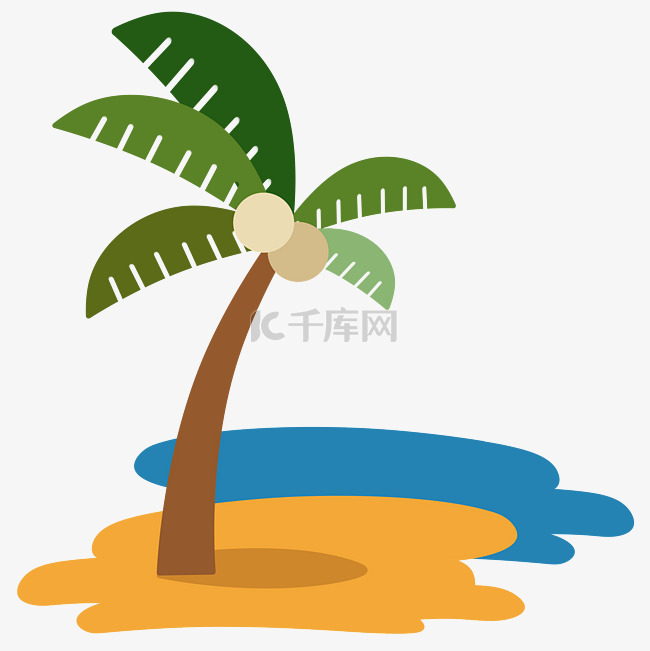 扁平风手绘夏季海岛椰树沙滩海滩