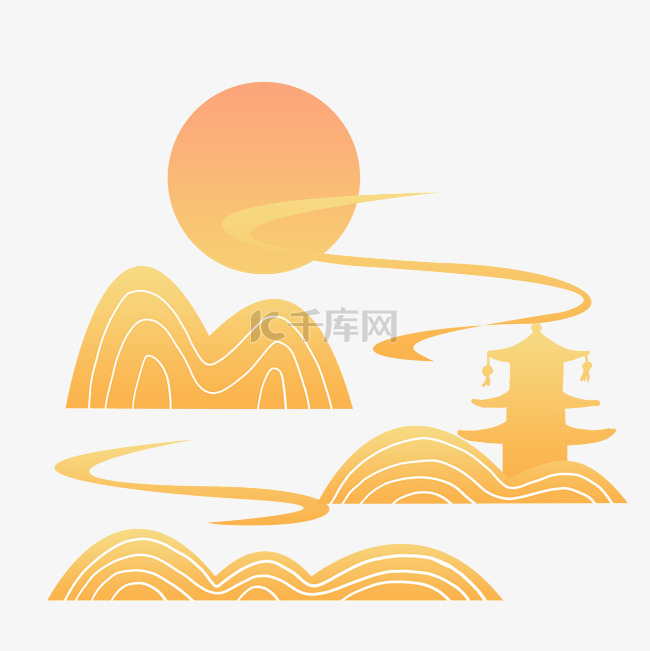 金色中国风线条图标