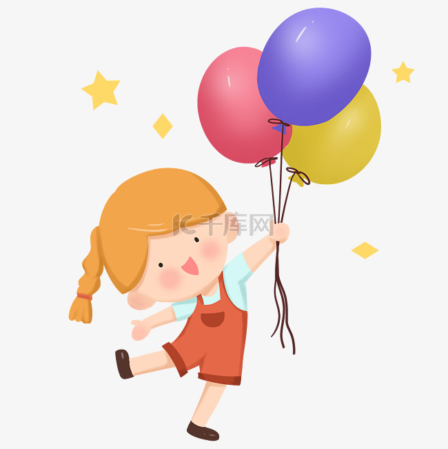 儿童节暖色系女生拿着气球