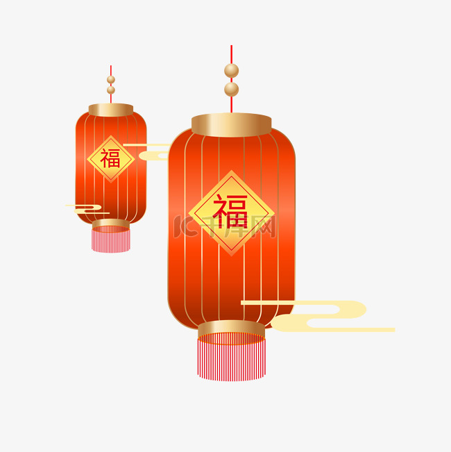 红色中国风新年边框灯笼剪纸元宵