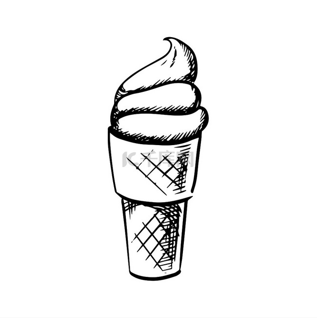 甜香草软冰淇淋华夫饼蛋筒白色背