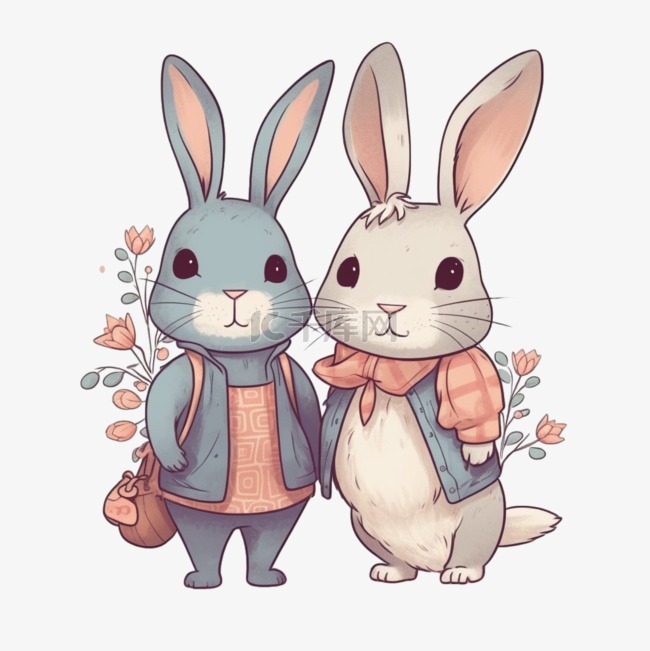 卡通手绘情侣小动物兔子