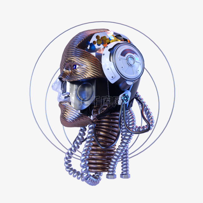 机器人头3d抽象金属质感