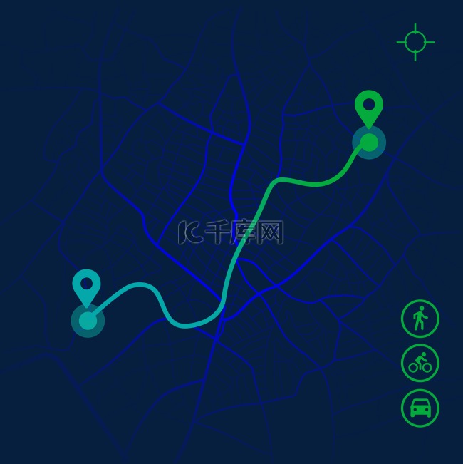 科技感地图路线导航GPS规划定