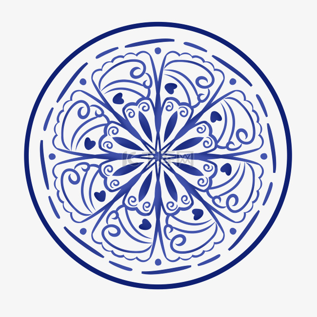 青花瓷花纹盘子中式底纹蓝色