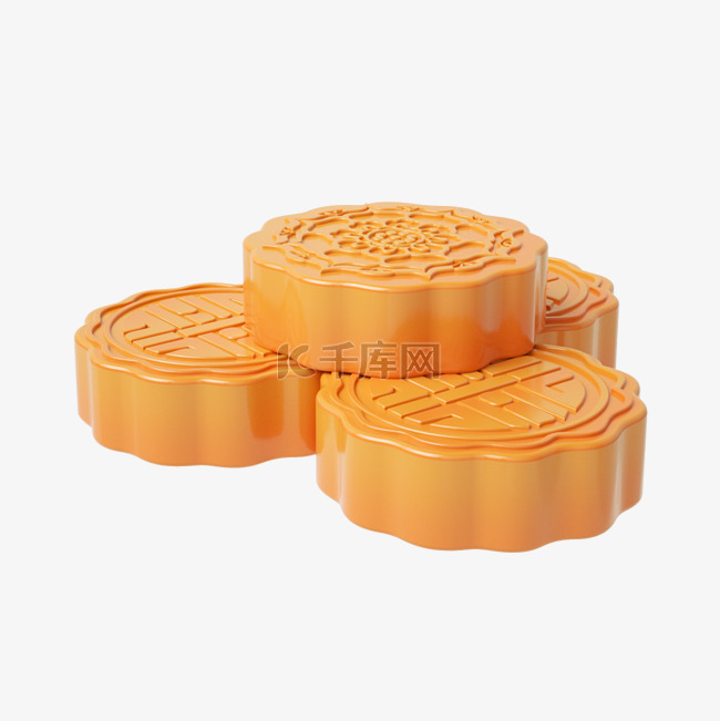 橙色C4D立体中秋月饼