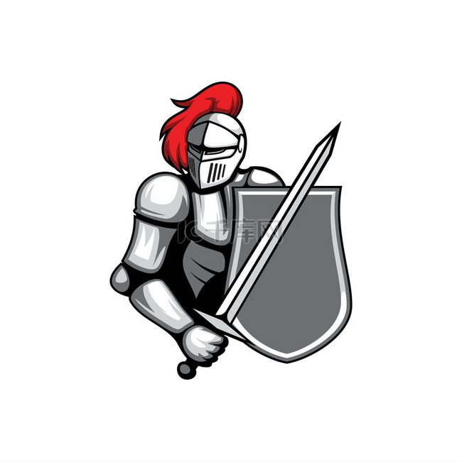 中世纪骑士的吉祥物孤立的战士与