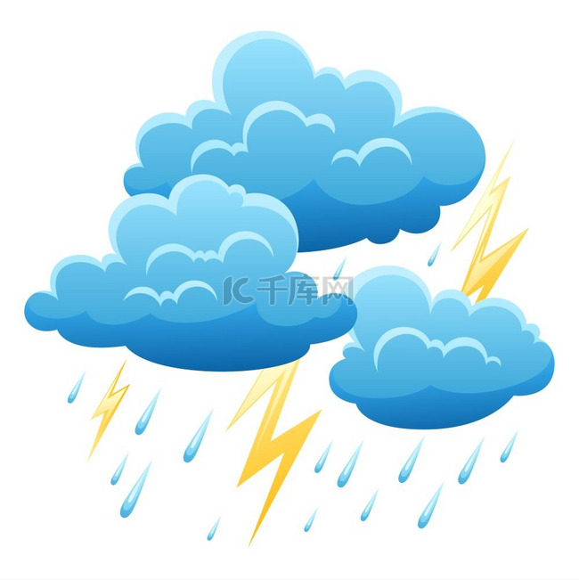 雷暴背景云雨和闪电的卡通插图雷