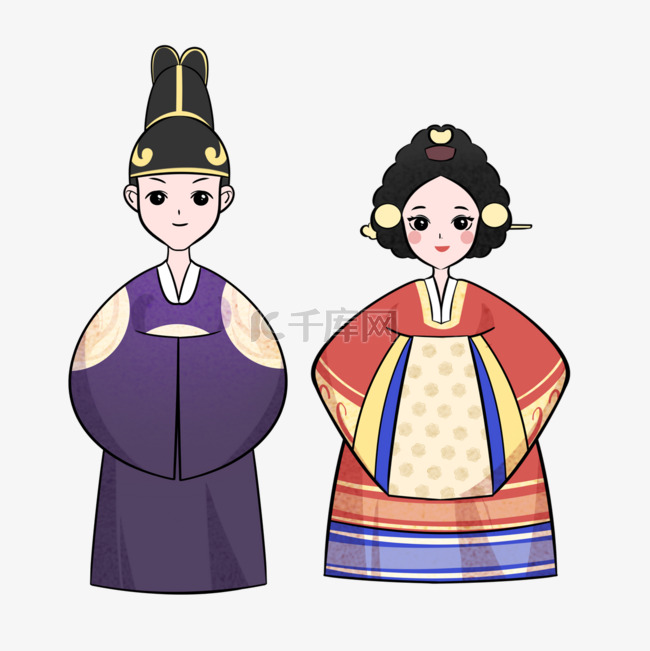 卡通韩国传统婚礼人物传统礼服