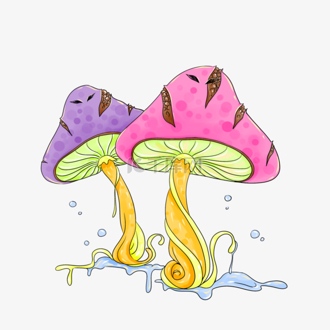 蘑菇粉色复古迷幻艺术