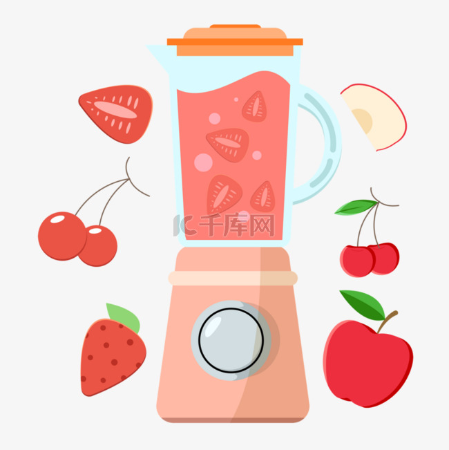 水果榨汁机扁平风格草莓