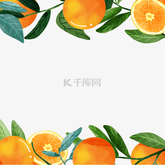 橙子水果水彩橙色边框