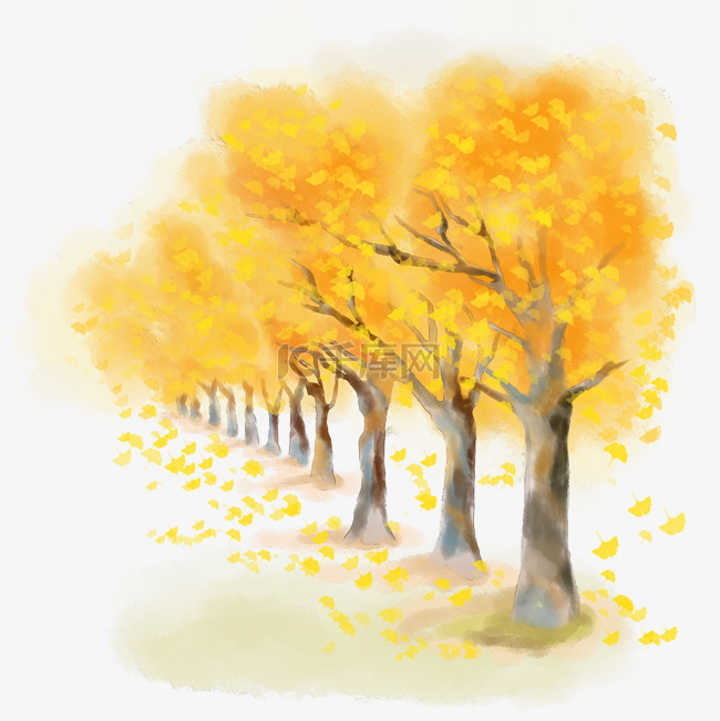 秋天金黄色银杏树叶立秋
