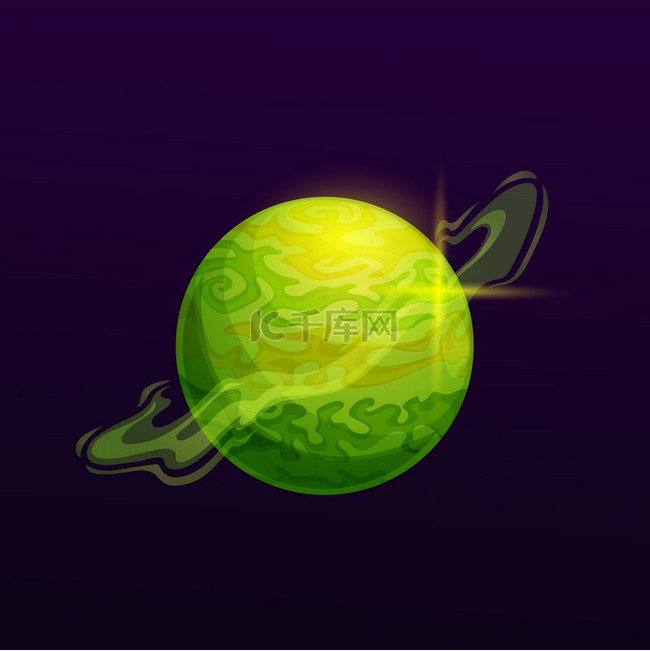卡通的绿色空间行星带有漩涡环矢