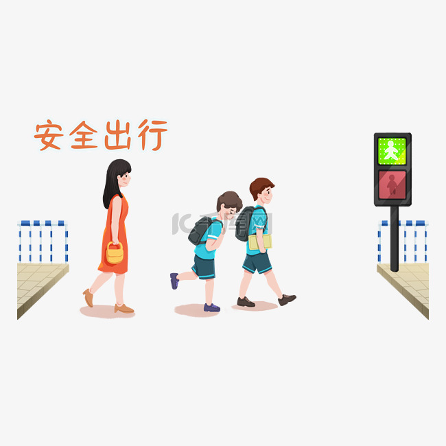 安全教育学生红绿灯过马路