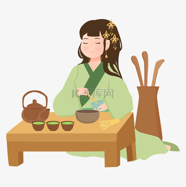 古代沏茶茶艺姑娘