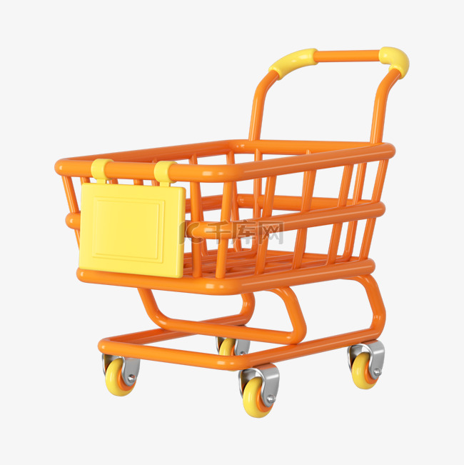 3DC4D立体超市购物橘色推车