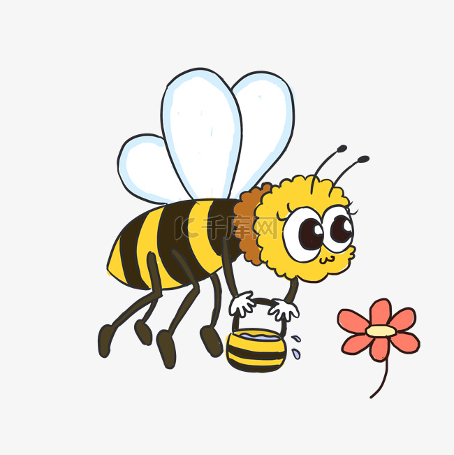 春天蜜蜂采蜜手绘卡通元素