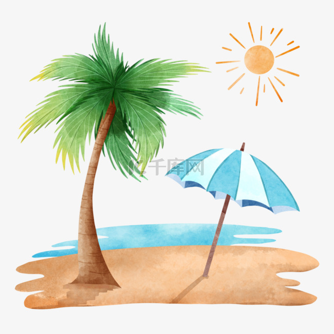 水彩棕榈树沙滩阳光