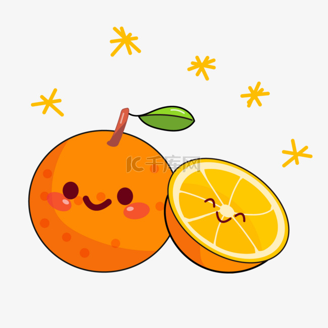 卡通可爱水果贴纸表情多汁的橙子