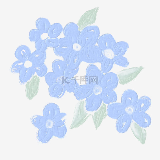 小清新油画棒水粉花卉花朵蓝色