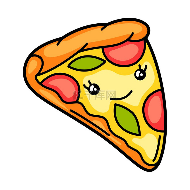卡哇伊披萨插图快餐中可爱有趣的