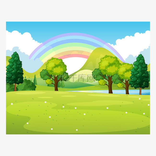 自然场景的一个公园与彩虹