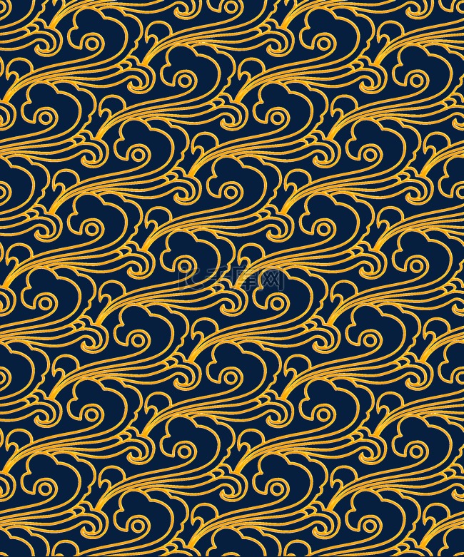 中式中国风海浪浪花金色底纹水纹