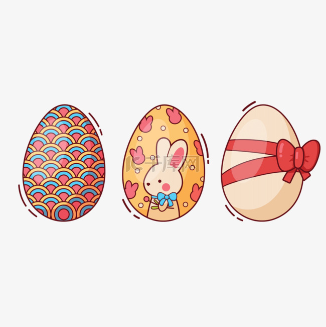 兔子和彩带装饰水彩复活节卡通彩