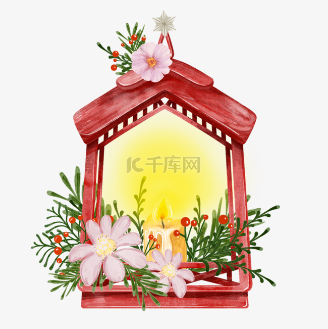 圣诞水彩蜡烛节日氛围