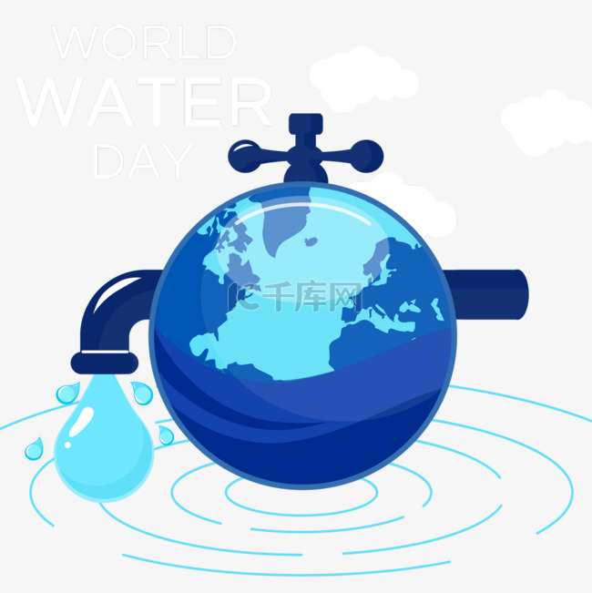 世界水资源日波浪水滴水龙头地球