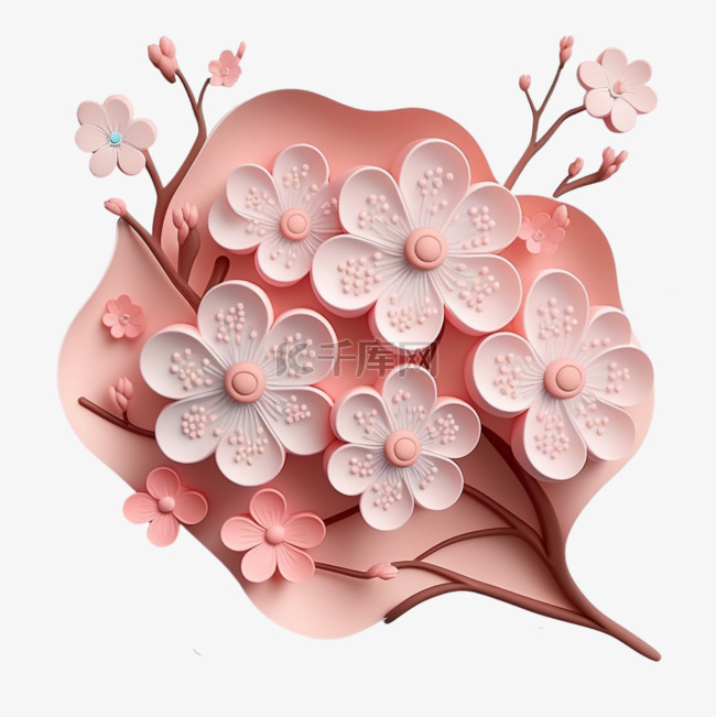 3D立体黏土质感花朵樱花