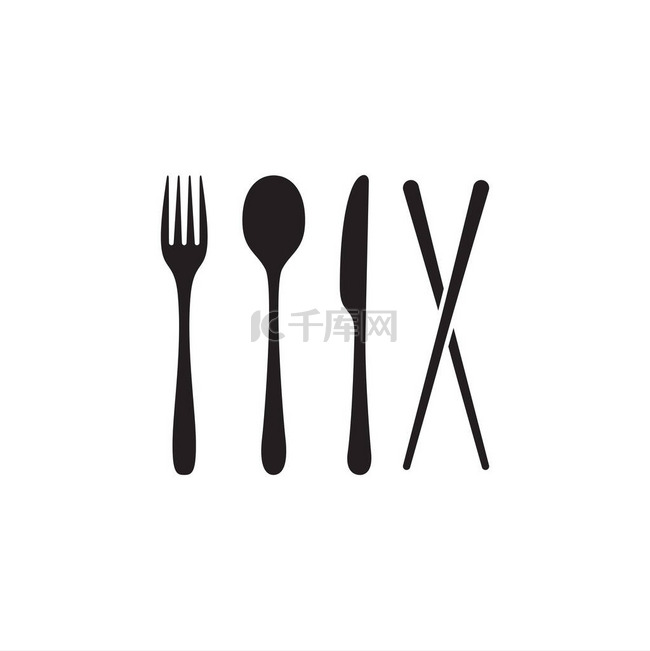筷子勺子叉图标符号扁平矢量