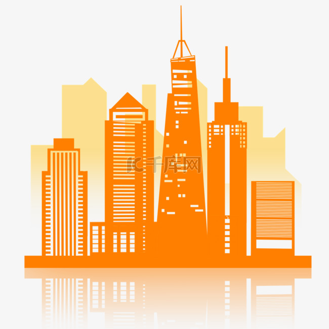 橙色镂空建筑繁华纽约城市剪影