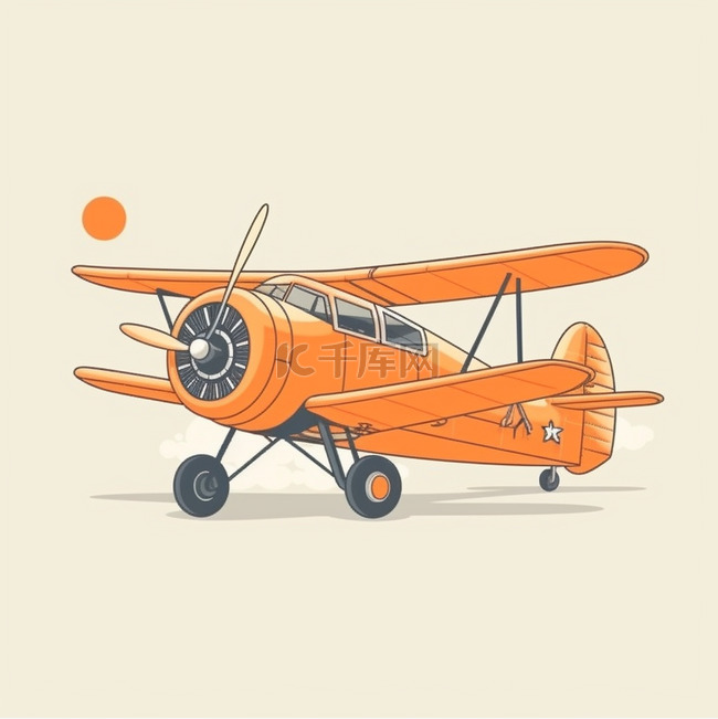 橙色手绘卡通飞机