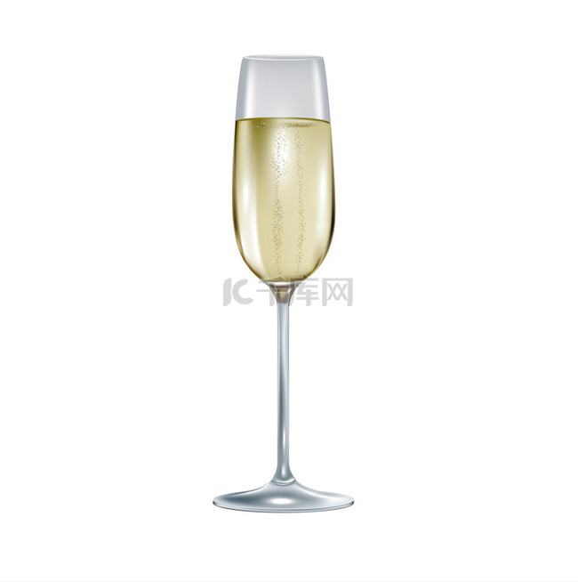 白色衬底上分离出的单个香槟杯