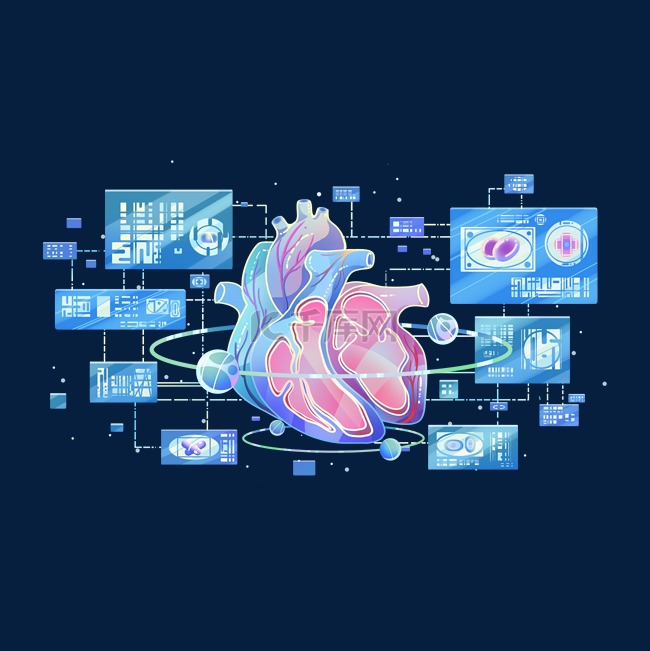 心脏刨面蓝色扁平卡通未来医疗插