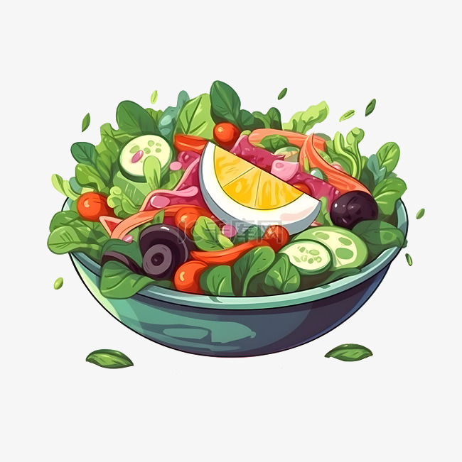 卡通手绘沙拉蔬果大拌菜