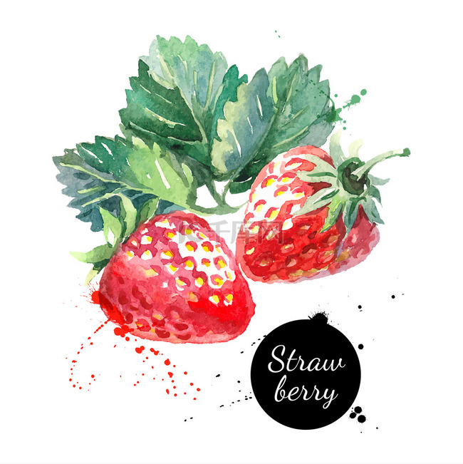 手绘水彩绘画草莓