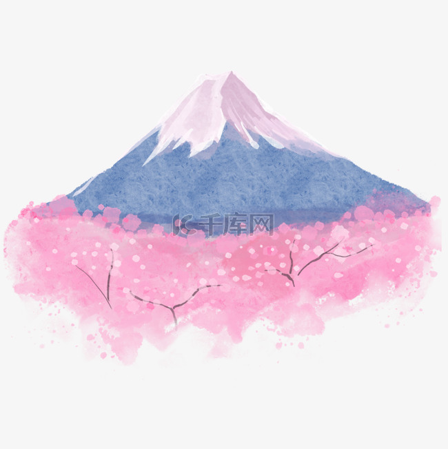 富士山满山樱花水彩