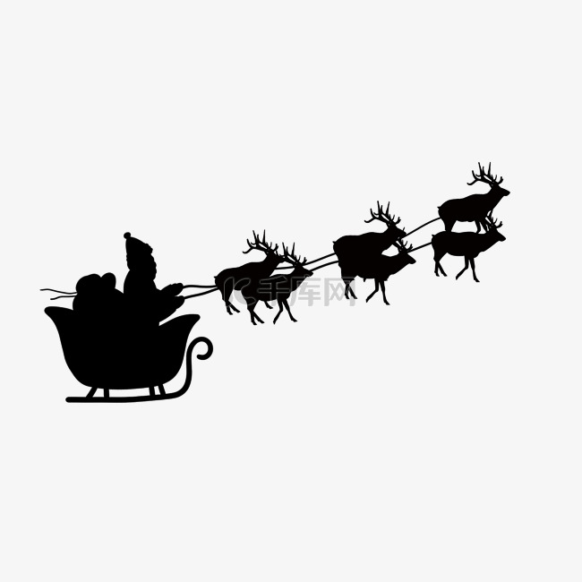 圣诞老人雪橇麋鹿黑色剪影