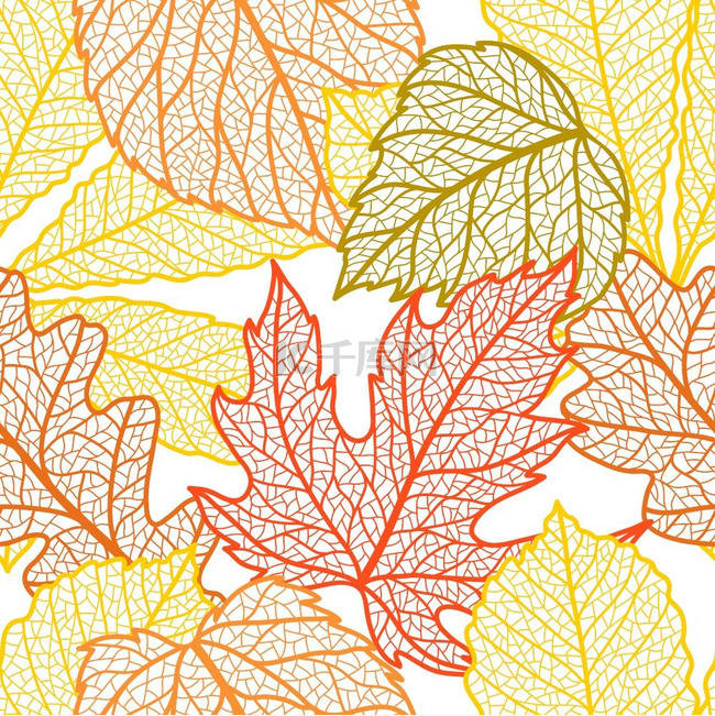 无缝花纹与秋天的落叶。