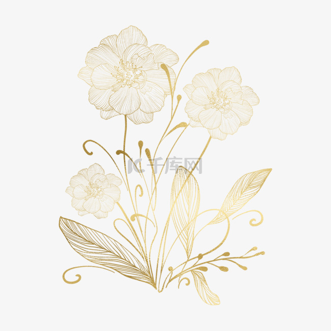 奇特植物金色线稿花卉