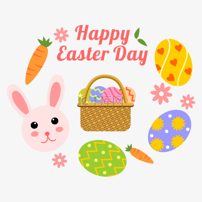 美丽的复活节可爱兔子和彩蛋