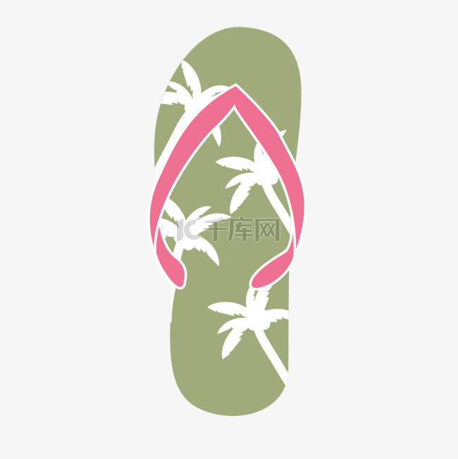 夏季绿色椰树图案卡通拖鞋