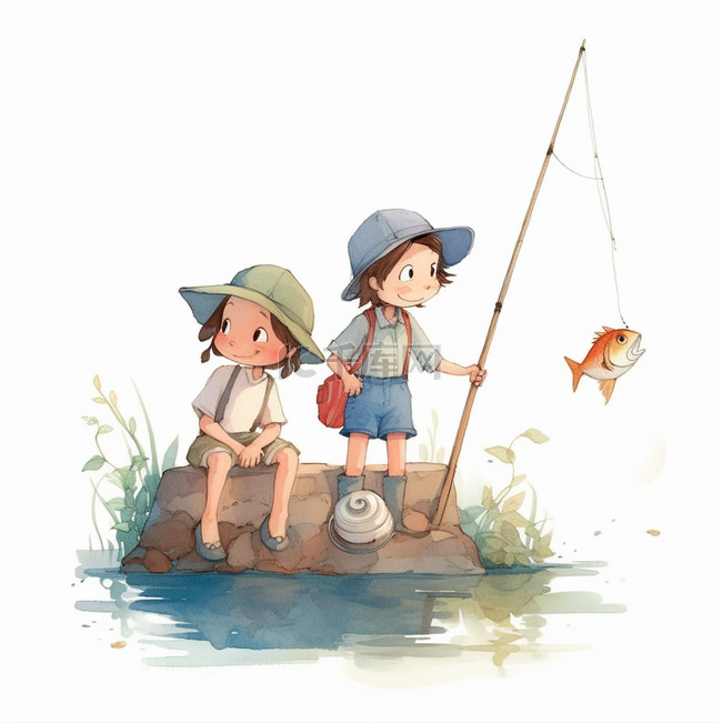 夏日手绘钓鱼活动